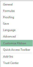 Excel Options Dialog Box